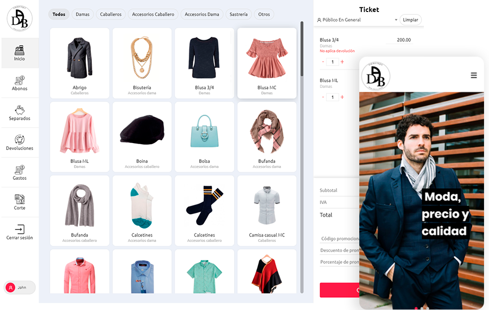 Servicio de Diseño UI/UX, Sitio web, Aplicación web, Punto de Venta, CRM para DAB Boutique